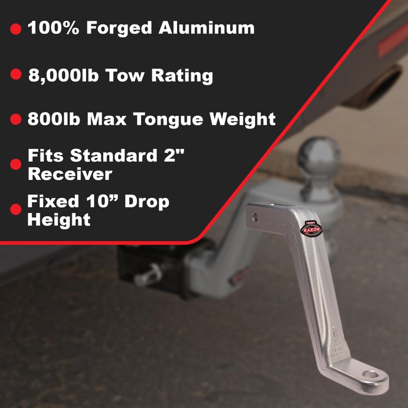 Trimax TRZ10ALFM - 10 Inch Forged Aluminum Drop Hitch, Fixed Ball Mount Drop Hitch 2 Inch Receiver - 8,000 Ib Tow Rating, 800 lb Tongue Capacity - Image 2